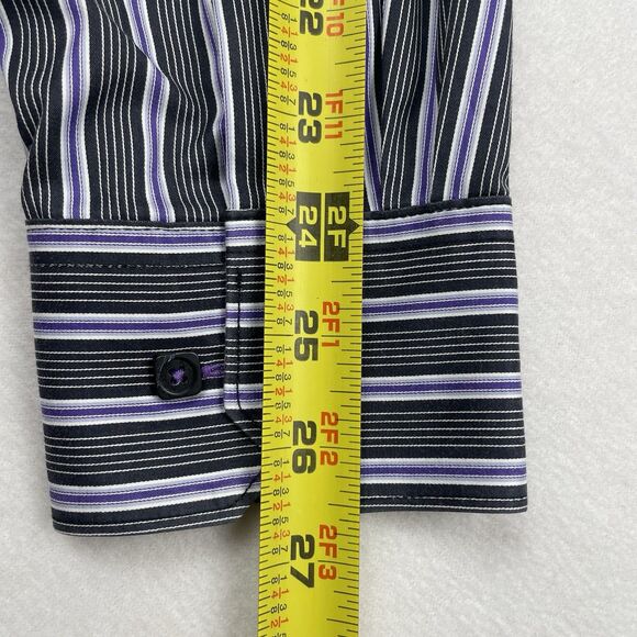 Bugatchi Uomo Mens Striped Long Sleeve Button Up Black Purple Shirt-L - Picture 10 of 12